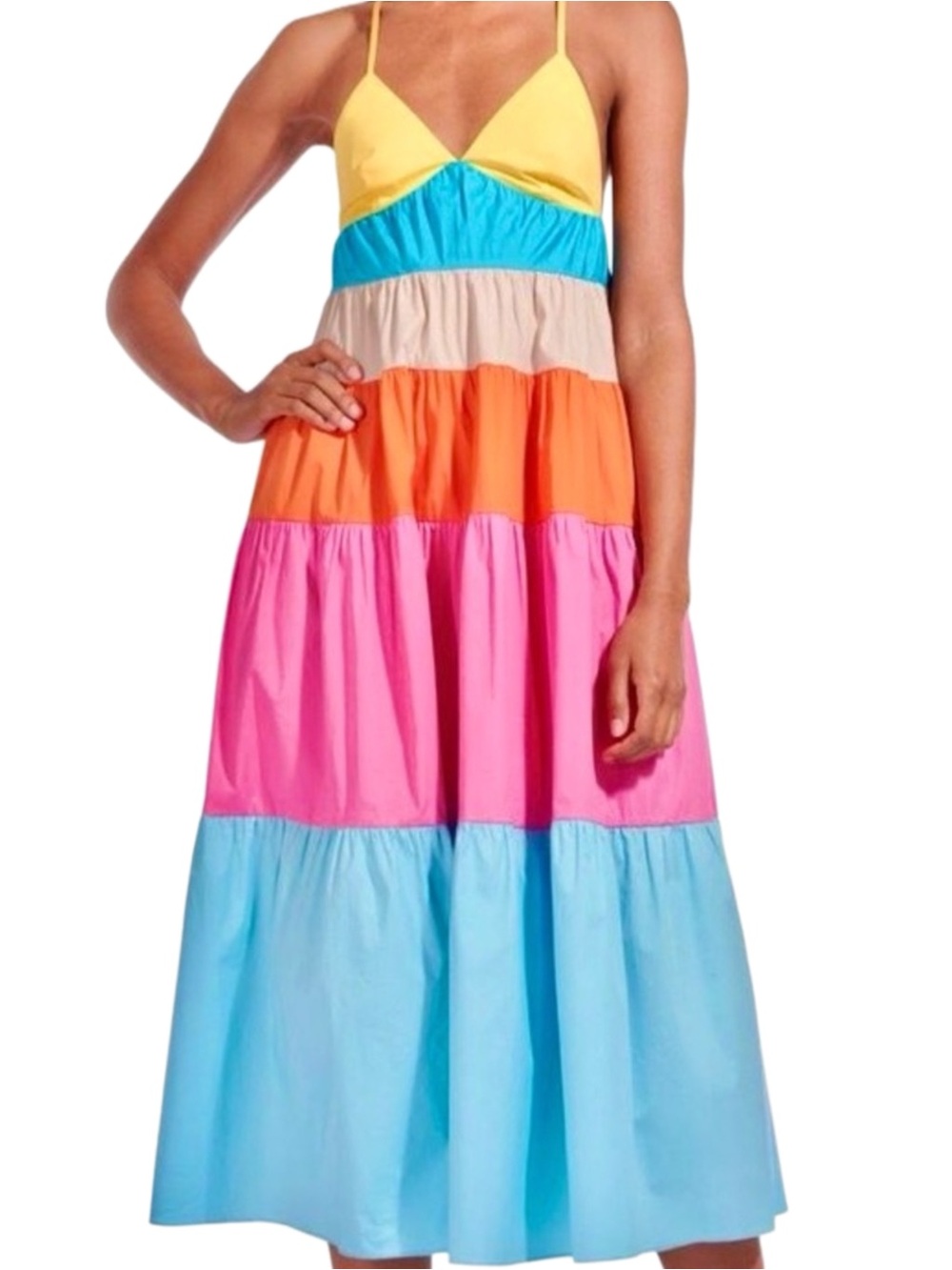 Staud Cleo Colorblock Midi Dress